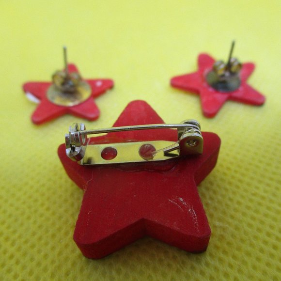 Handcrafted Wood Santa Clause Earrings & Santa Clause Brooch Set Handmade Painte - Picture 8 of 8